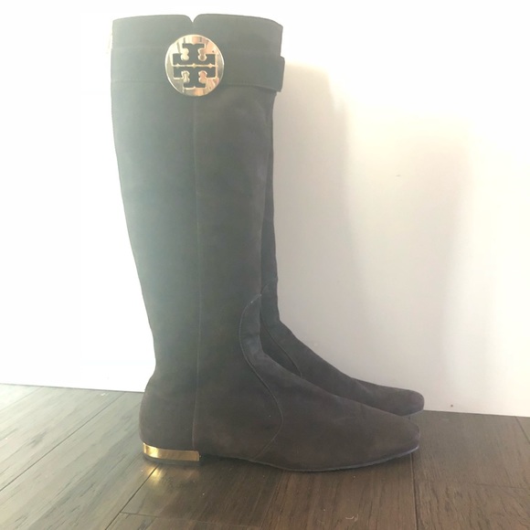 Tory Burch Shoes - TORY BURCH Dark Brown Suede Tall Flat Boots 11